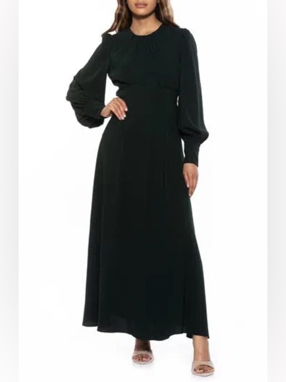 NWT Alexia Admor Emerald Green Yesenia Long-sleeved A-Line Dress (6)